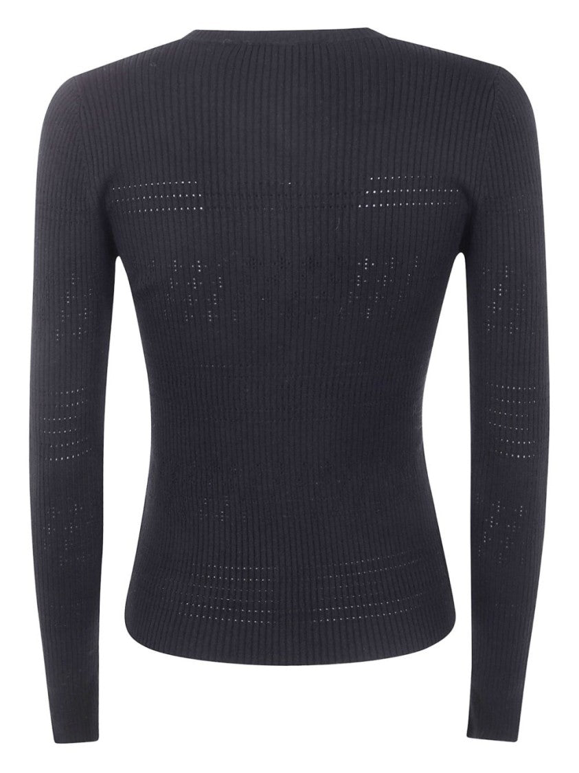 Twin-Set Fitted Black Sweater With Ribbed Texture