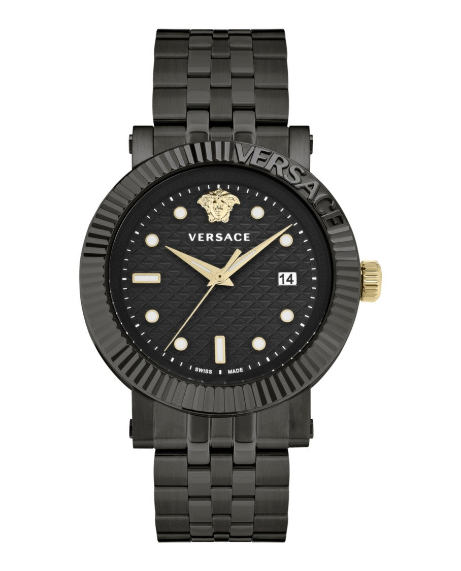 Versace V-Classic Bracelet Watch With Textured Guilloche Dial