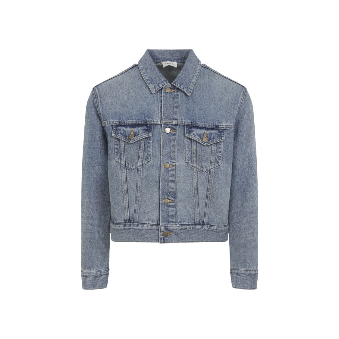 Fear Of God Light Blue Denim Jacket With Button-Up Front And Vintage Finish