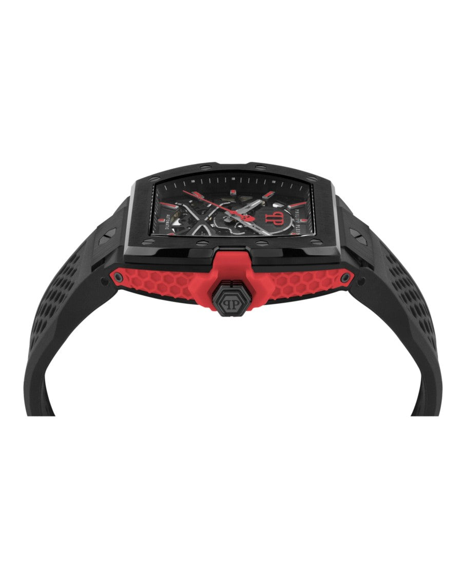 Philipp Plein Aquastorm Bracelet Watch With Black Skeleton Dial And Textured Silicone Strap