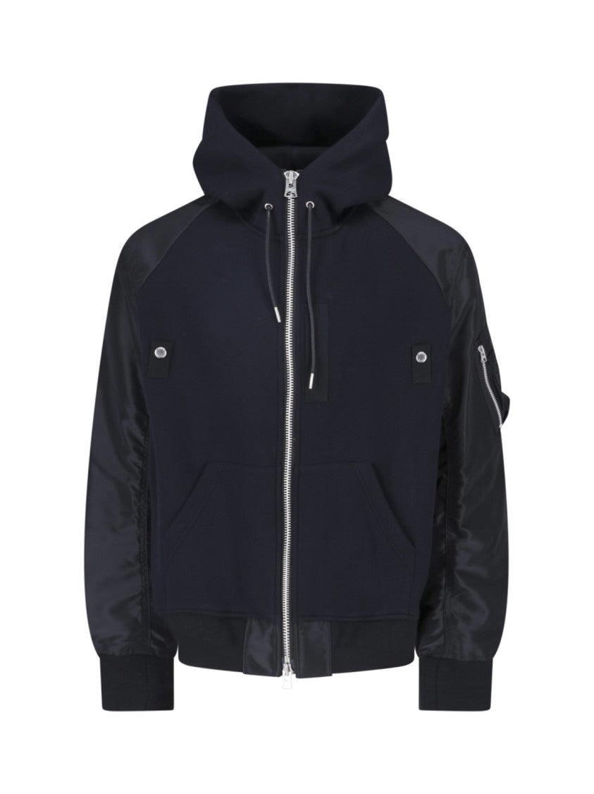 Sacai Technical Fabric Bomber Jacket With Hood And Zippered Pockets