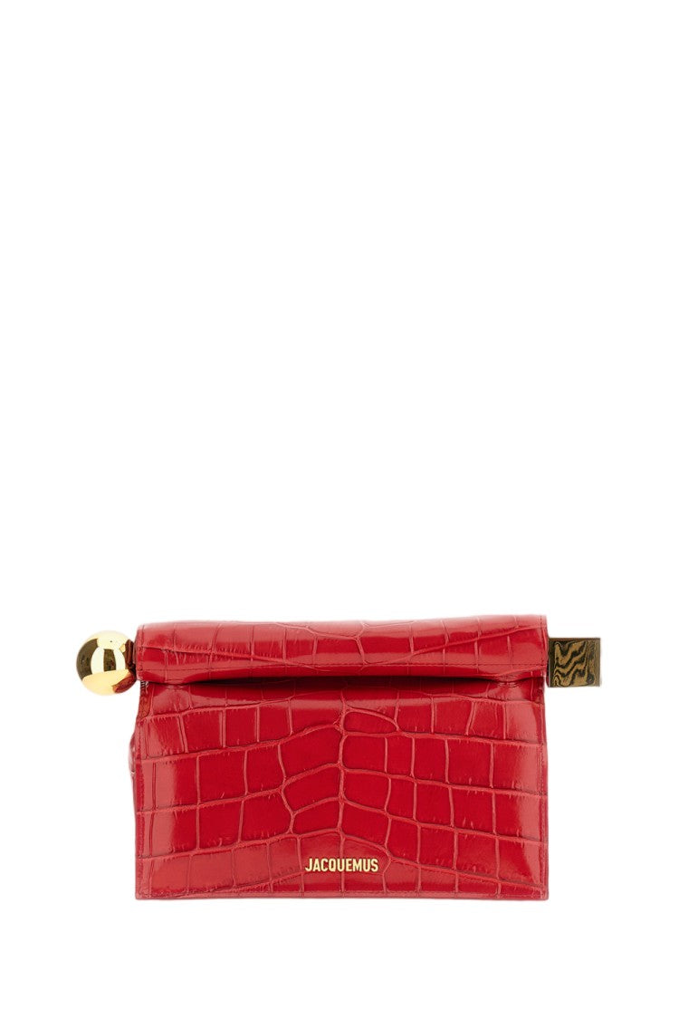 Jacquemus Red La Pochette Rond Carre Crocodile-Embossed Leather Clutch