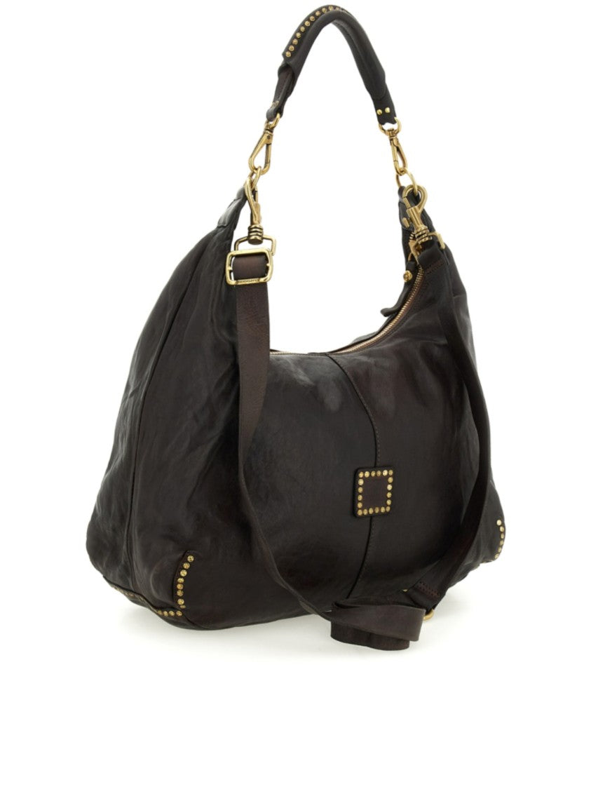 Campomaggi Large Slouchy Handbag With Textured Leather And Decorative Studs