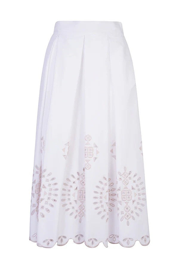 Eleventy Flared White Midi Skirt