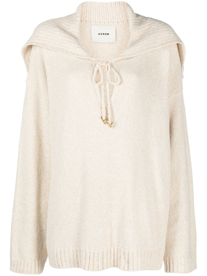 Aeron Beige Sweater With Unique Collar Detail