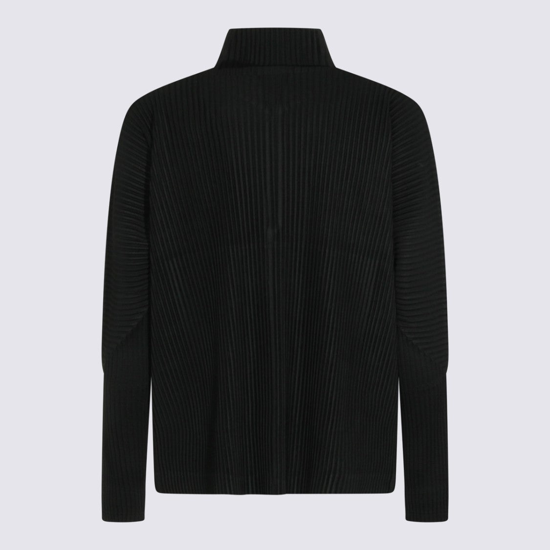 Homme Plissé Issey Miyake Vertical Pleated Black Jacket With High Collar And Zipper