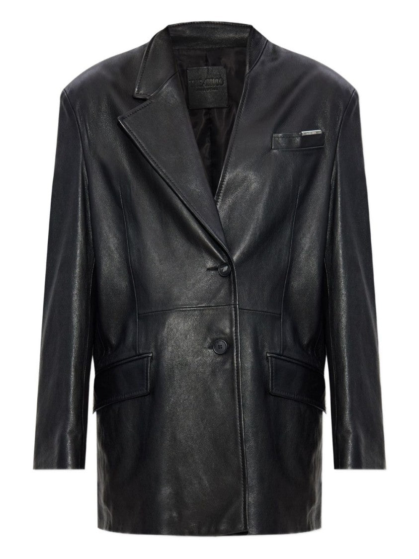 The Attico Asymmetrical Lapel Black Lambskin Blazer