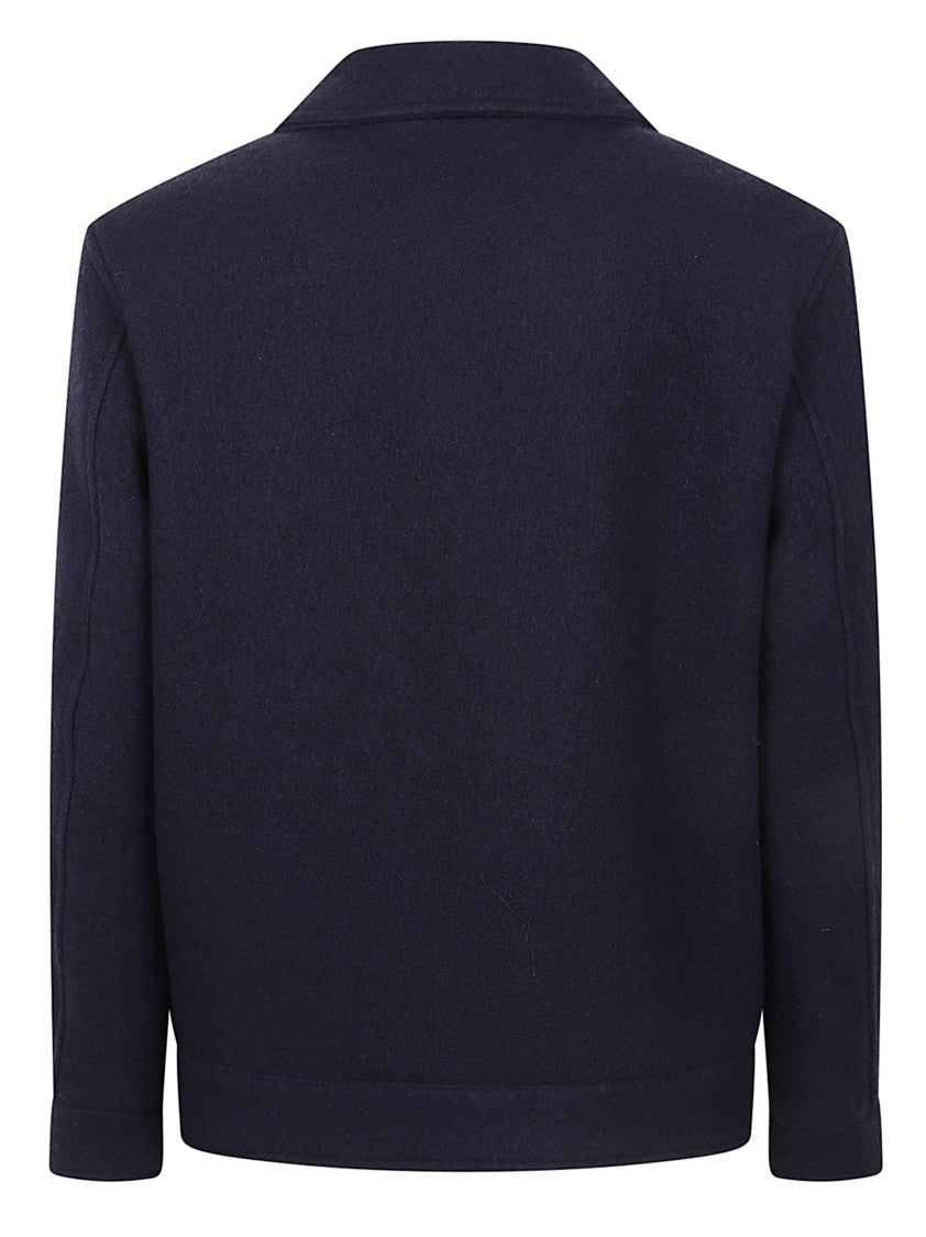 Fay Short Blue Wool Jacket With Zip Fastening And Iconic Logo