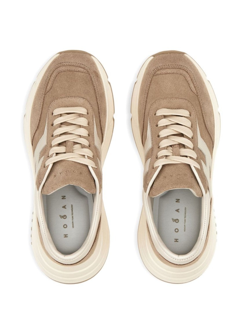 Hogan Round Toe Lace-Up Sneakers With Ridged Sole And Logo Detail