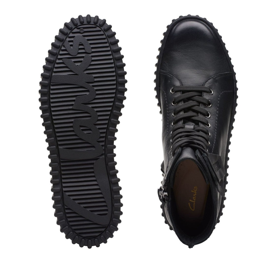 Clarks Torhill Rise Black Lace-Up Detail Textured Sole Wedge Boots
