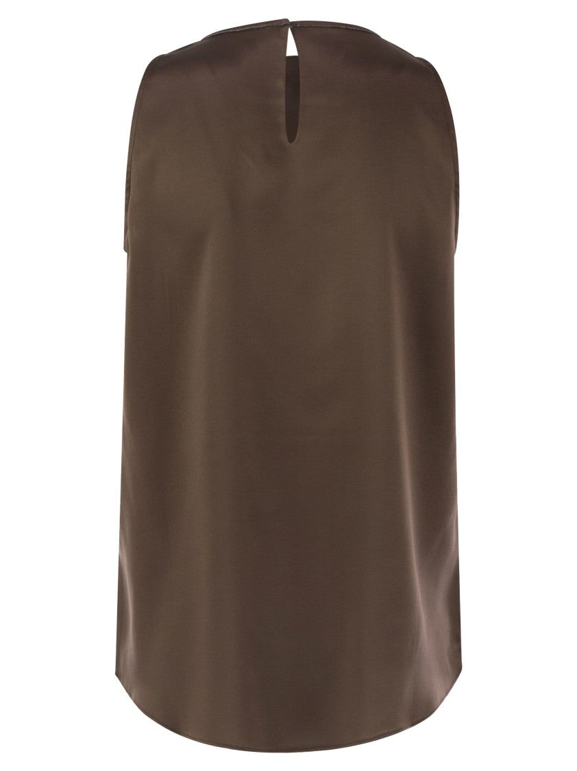 Brunello Cucinelli Stretch Silk Satin Top With Jewellery