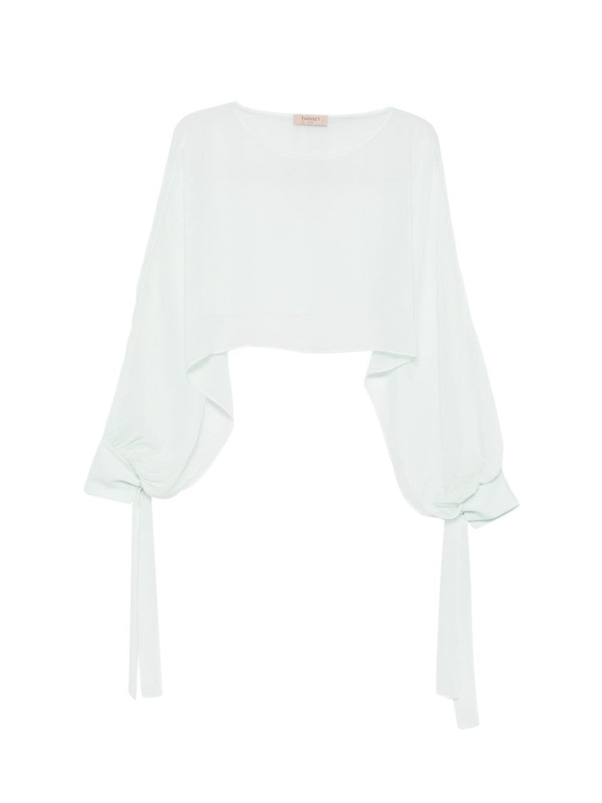 Twin-Set Aquamarine Blue Semi-Sheer Round Neck Sweater