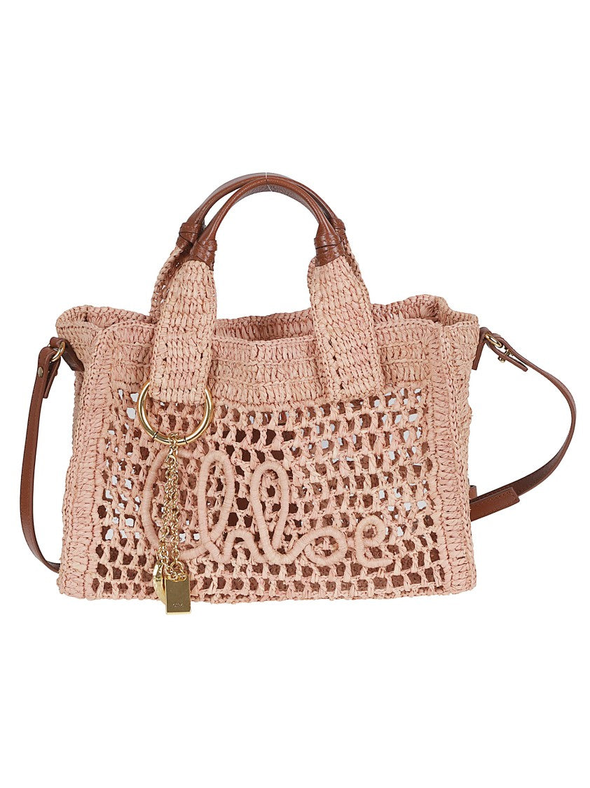 Chloé Horizontal Raffia Tote Bag With Buffalo Leather Accents