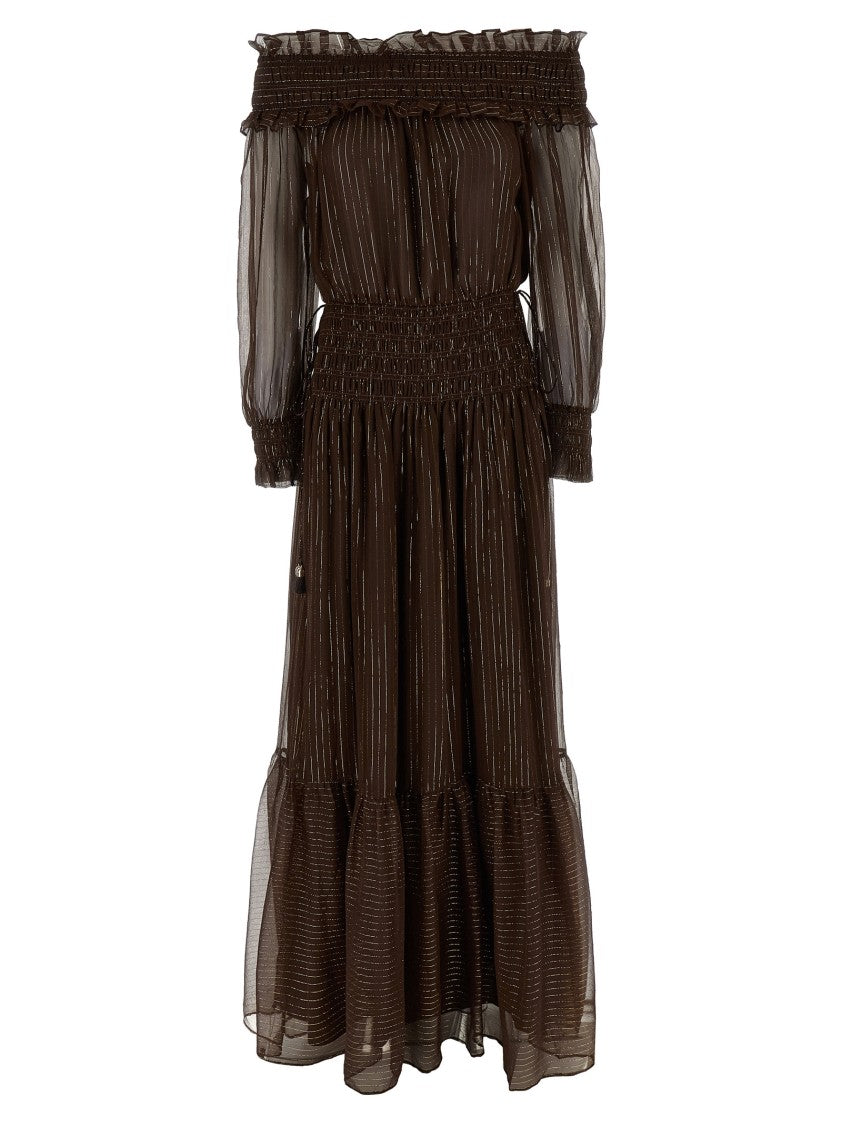 Self-Portrait 'Brown Georgette Off Shoulder Maxi' Dress