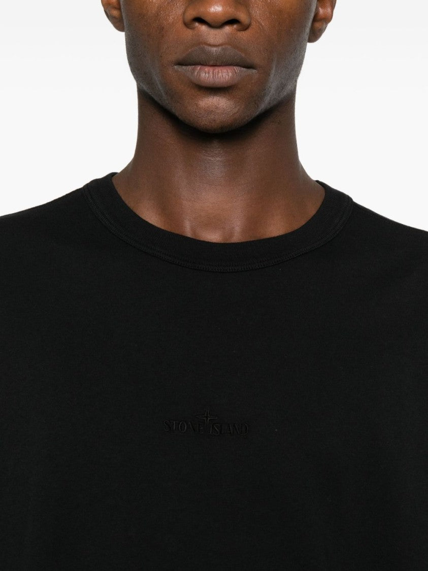Stone Island Relaxed-Fit Black Cotton Polo With Subtle Branding