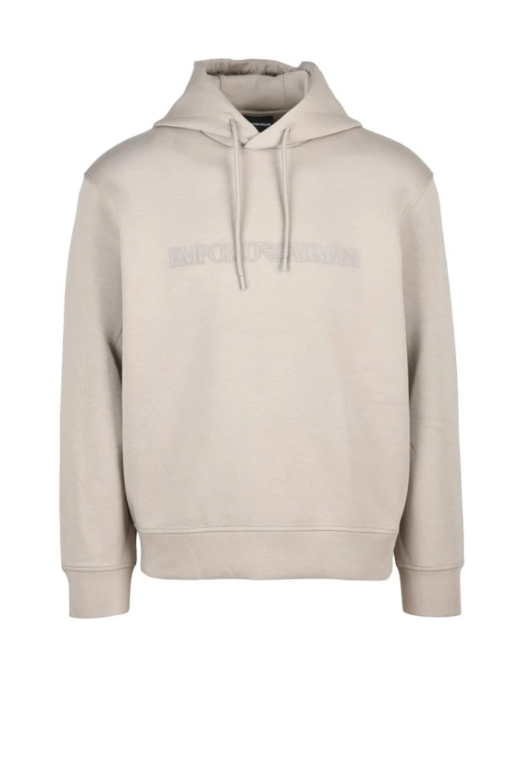 Emporio Armani Beige Hooded Neoprene Effect Sweatshirt