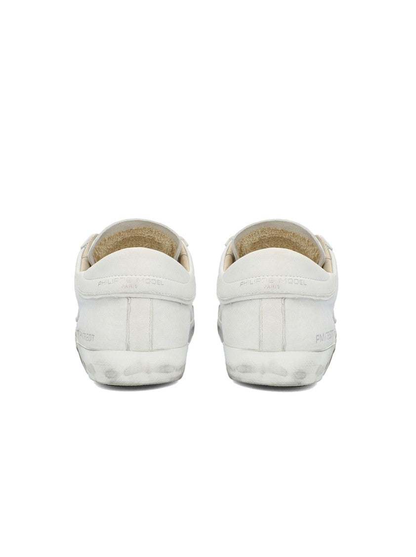 Philippe Model White Low-Top Sneakers With Distressed Leather Finish