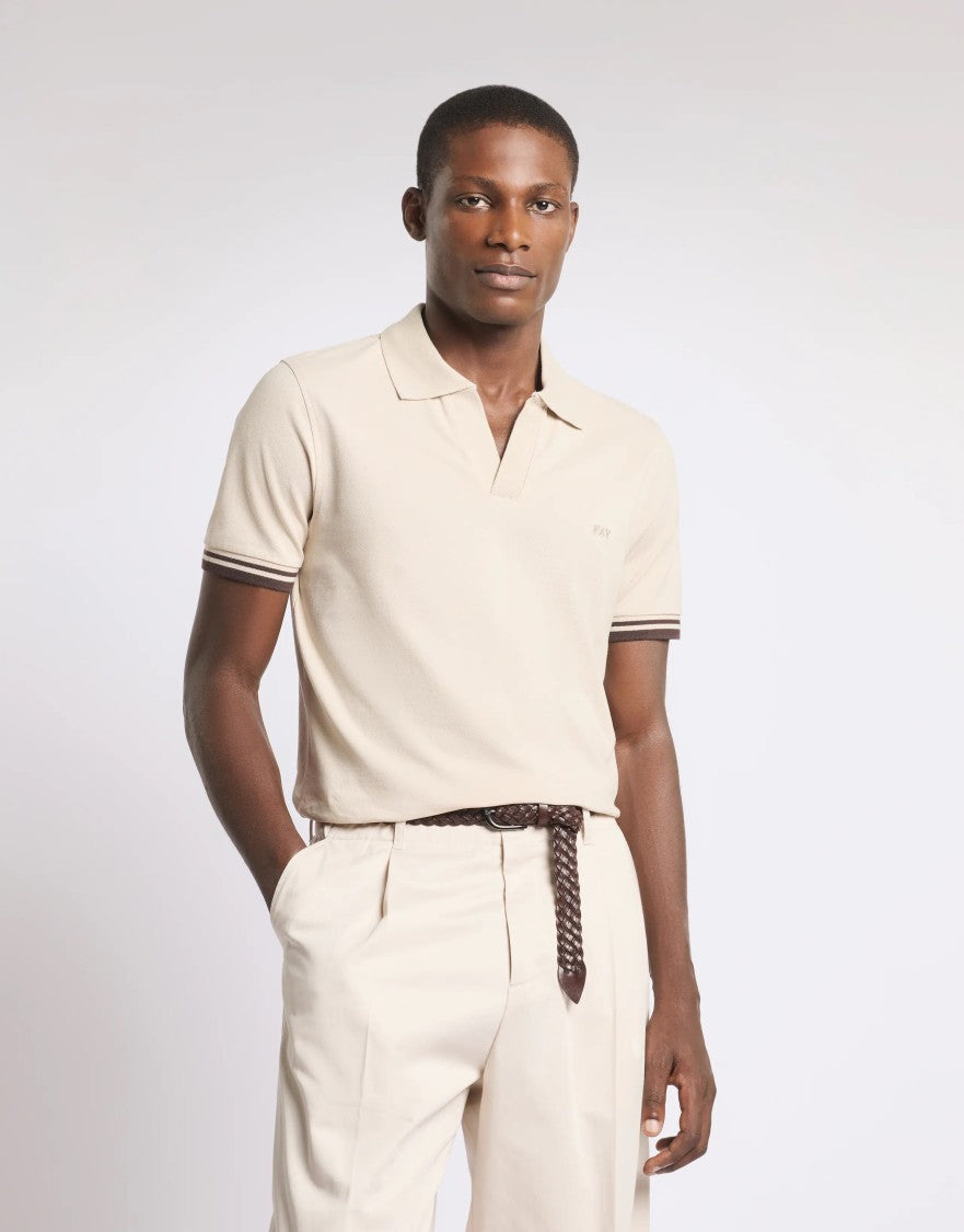 Fay Ivory Striped Pique Polo With Classic Collar