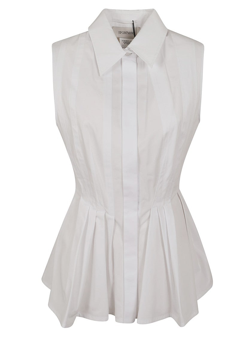 Max Mara Sleeveless White Blouse With Tailored Peplum Design