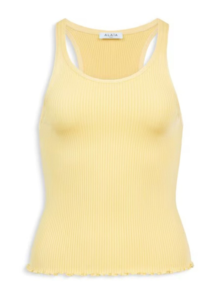 Alaïa Yellow Ribbed Fitted Racerback Tank Top