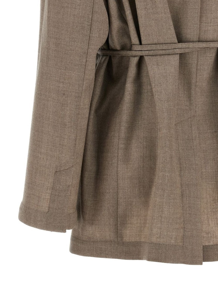 Brunello Cucinelli Mélange Virgin Wool Belted Blazer Jacket