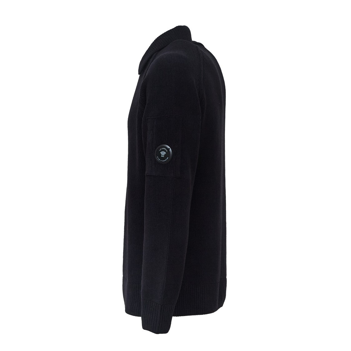 C.P. Company Chenille Cotton Polo Sweater With Ribbed Details And Lens Pocket