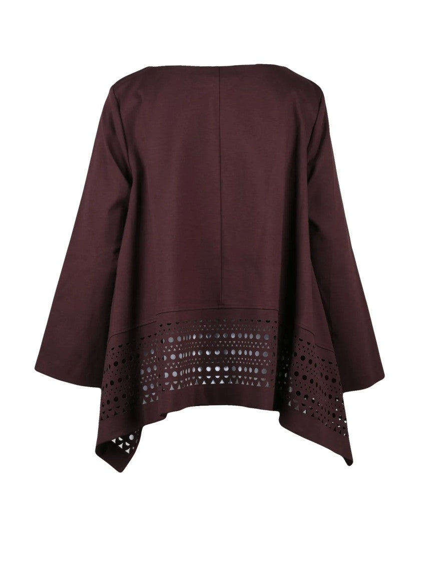 Meimeij Red Viscose-Blend Perforated Blouse