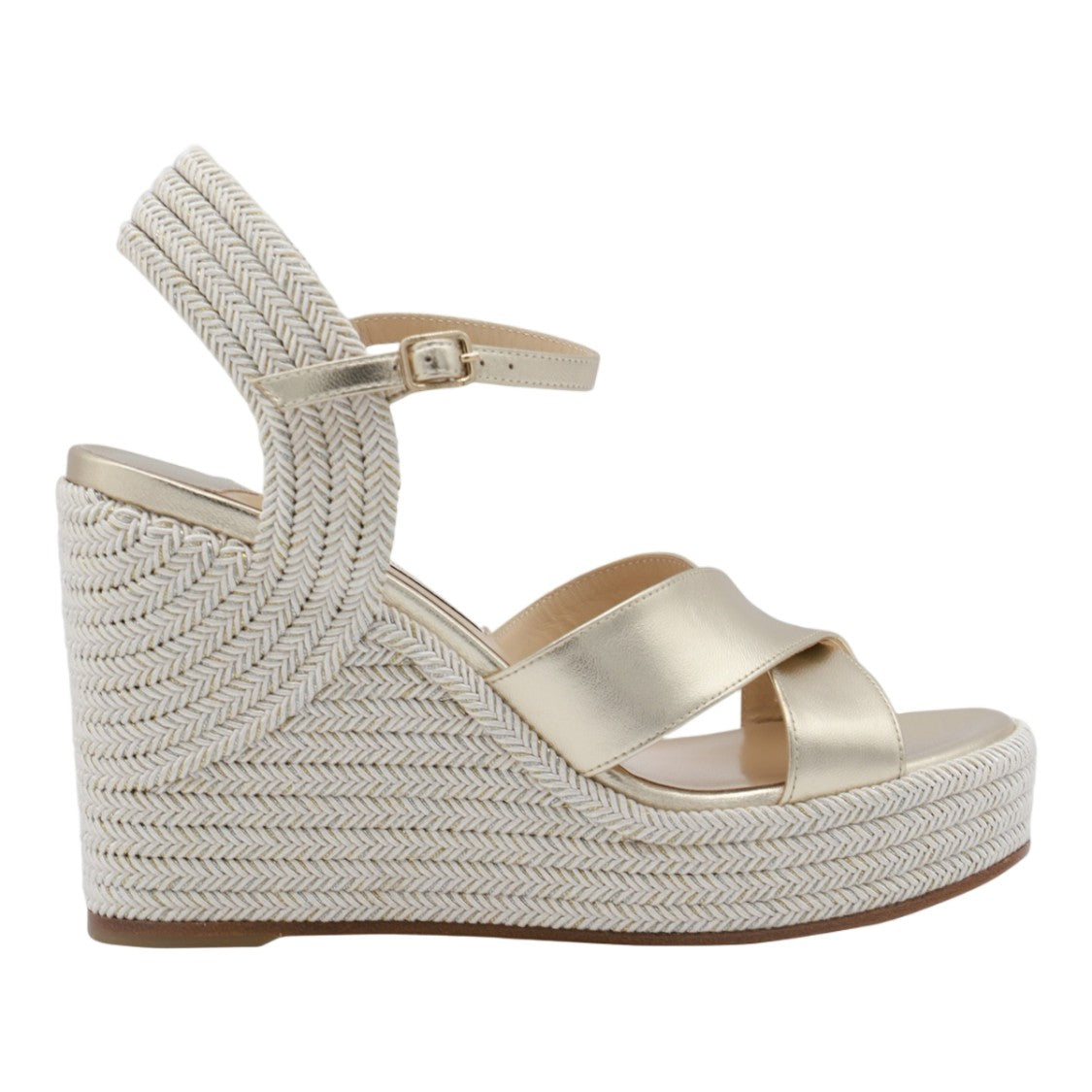 Jimmy Choo Platform Woven Wedge Sandals With Adjustable Ankle Strap