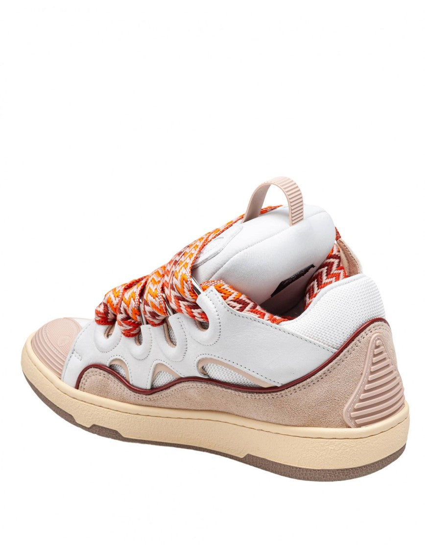 Lanvin Curb Sneakers In White And Peach Leather