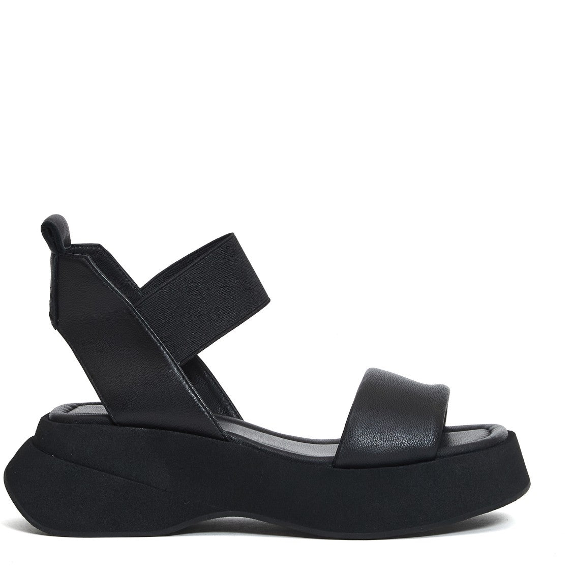 Elena Iachi Black Leather Wedge Sandal