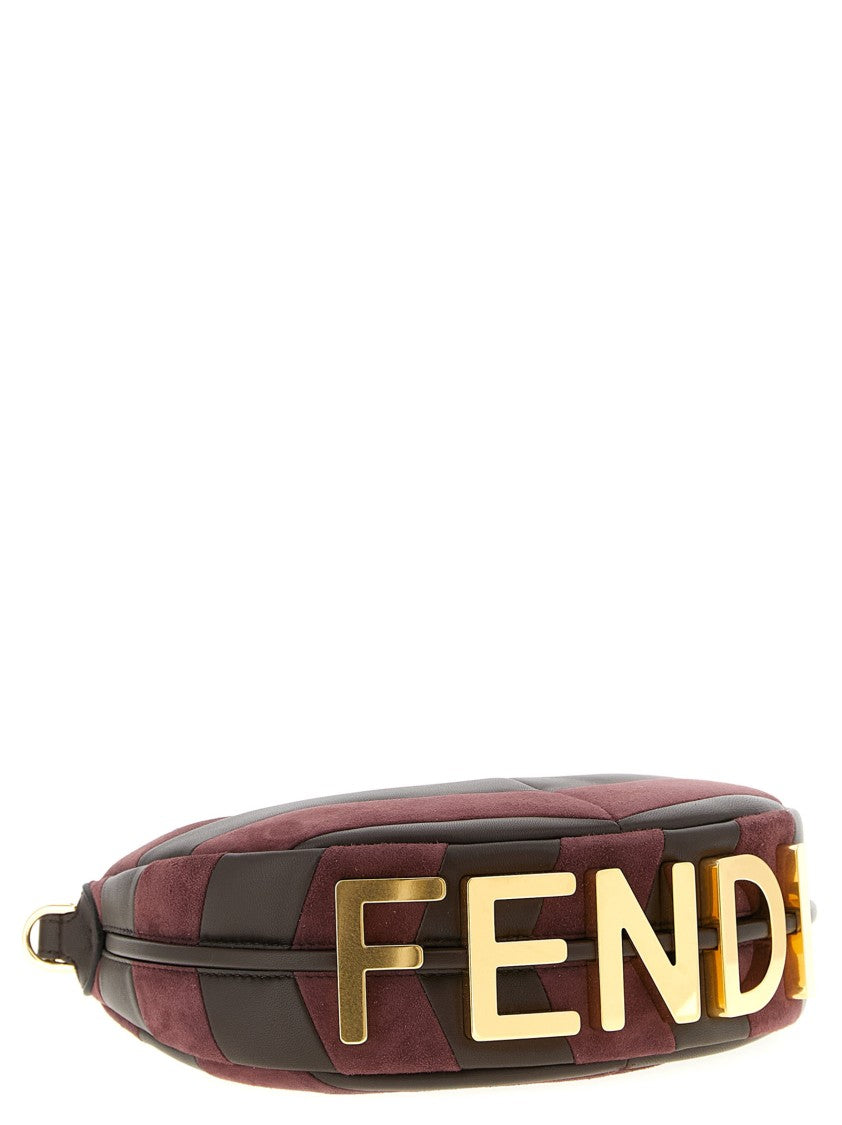Fendi Crescent-Shaped Mini Handbag In Burgundy Nappa And Suede