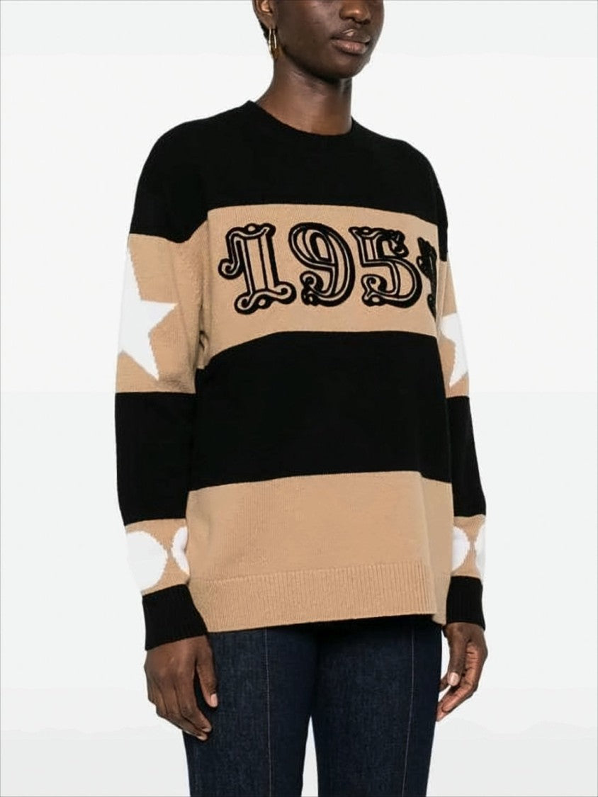 Max Mara Black And Beige Striped Wool-Cashmere Sweater