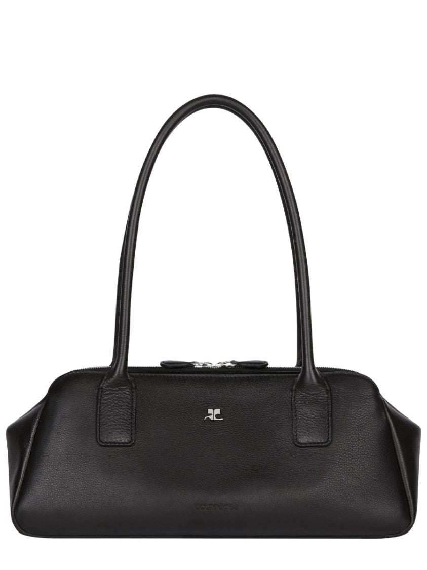 Courrèges Black Strip Calfskin Zippered Handbag