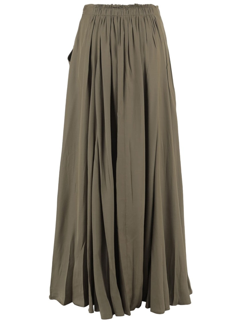 Sa Su Phi Pleated Long Skirt In Soft Cotton-Blend Fabric