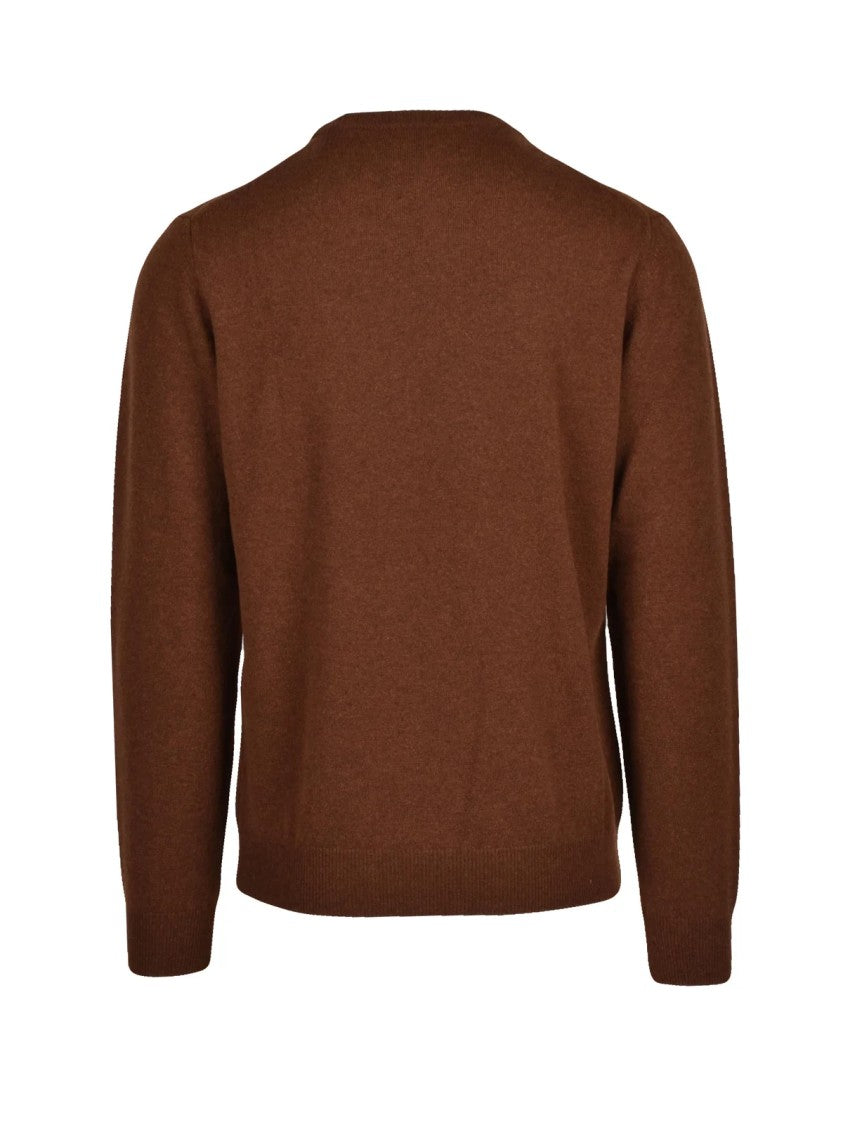 Gant Crewneck Pullover In Rich Brown Wool With Ribbed Details