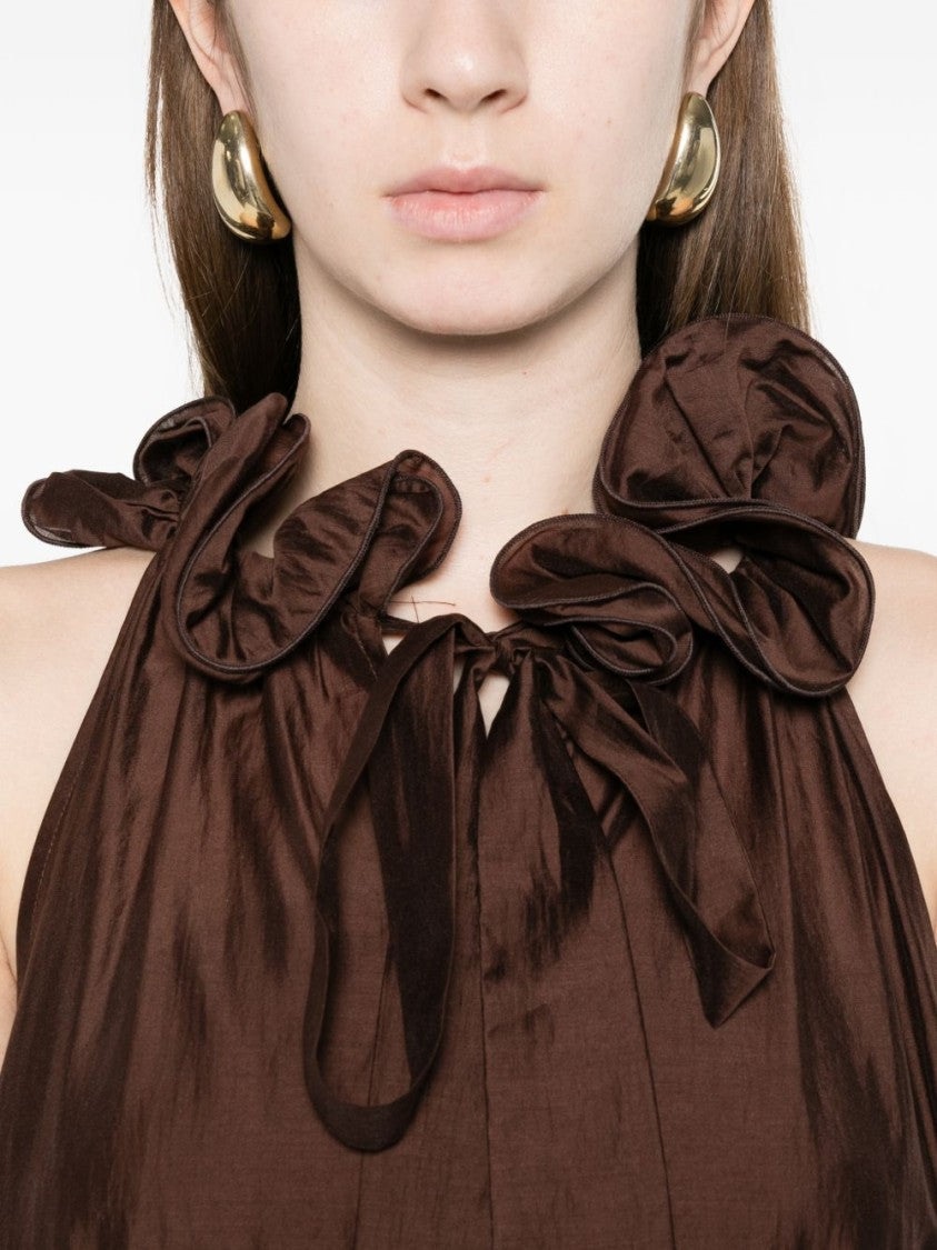 Twin-Set Chocolate Brown Ruffle Detail Midi Dress With Tiered Hem