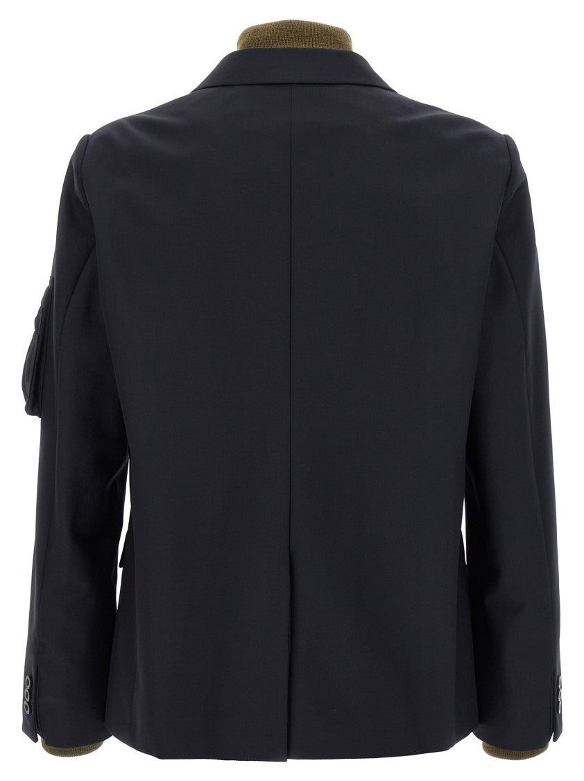 Sacai Bomber Insert Blazer With Nylon Detailing And Structured Silhouette