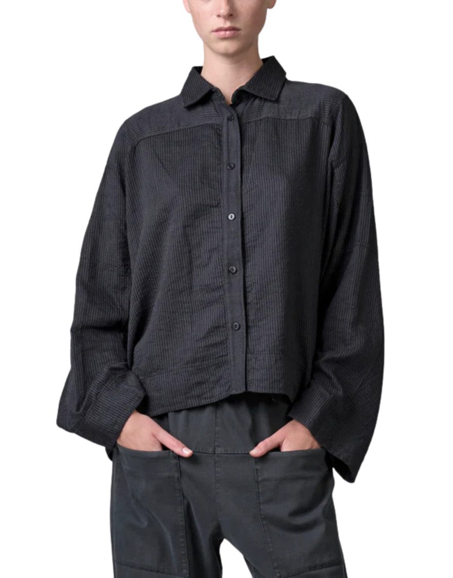 Transit Women’S Oversize Shirt In Cotton Linen Stripe Anthracite