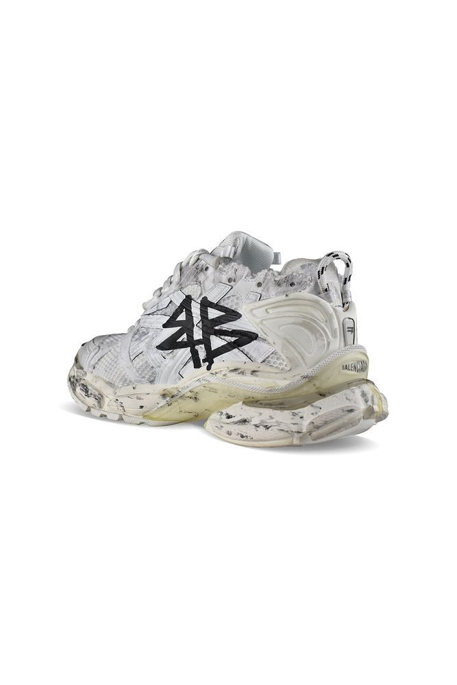 Balenciaga White Mesh Nylon Graffiti Runner Sneakers