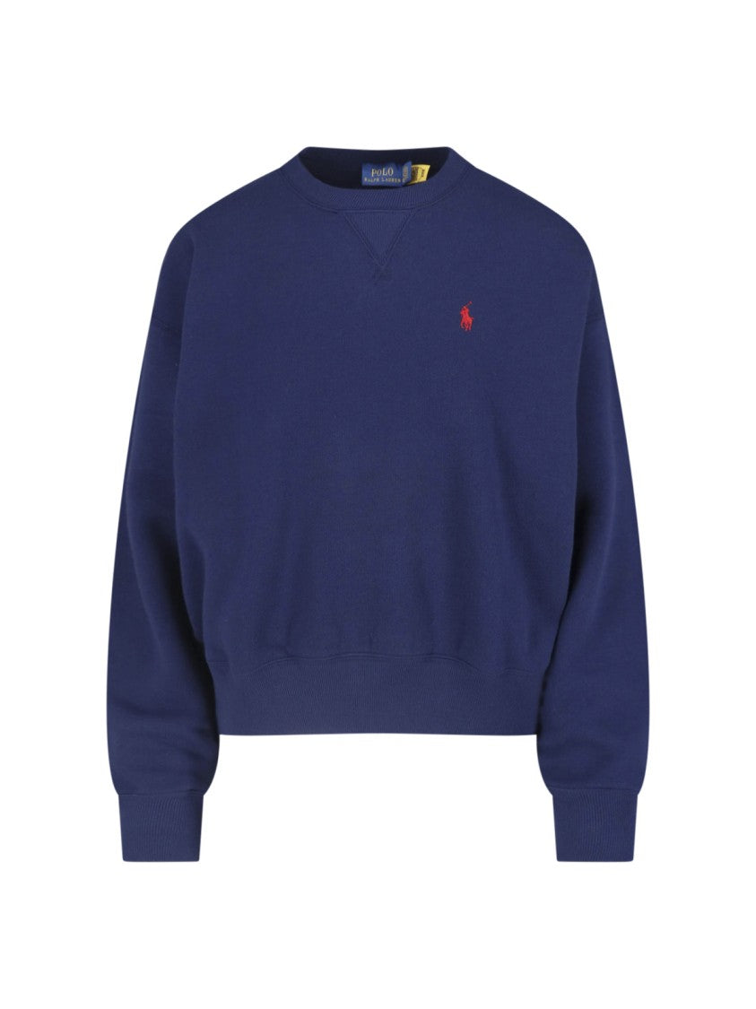 Polo Ralph Lauren Blue Cropped Relaxed Fit Ribbed Sweatshirt