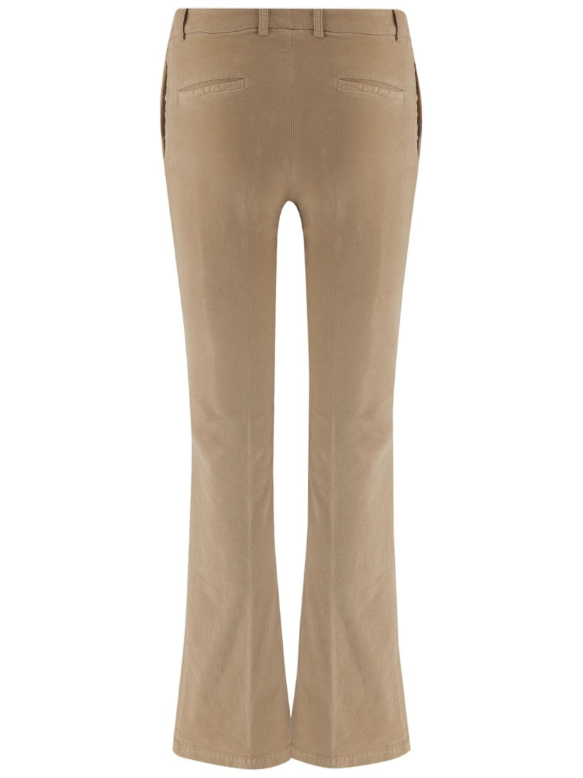 Ql2 Flared Beige Pants With Smooth Cotton Velvet Finish