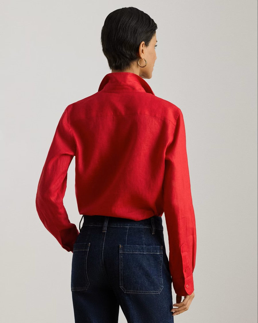 Lauren Ralph Lauren Red Tissue Linen Button Shirt