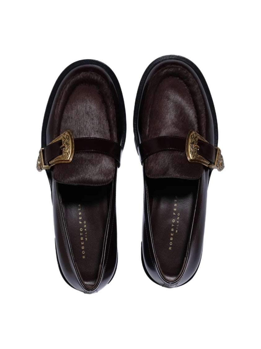 Roberto Festa Burgundy Leather Lira Loafer With Pony Hair Detail