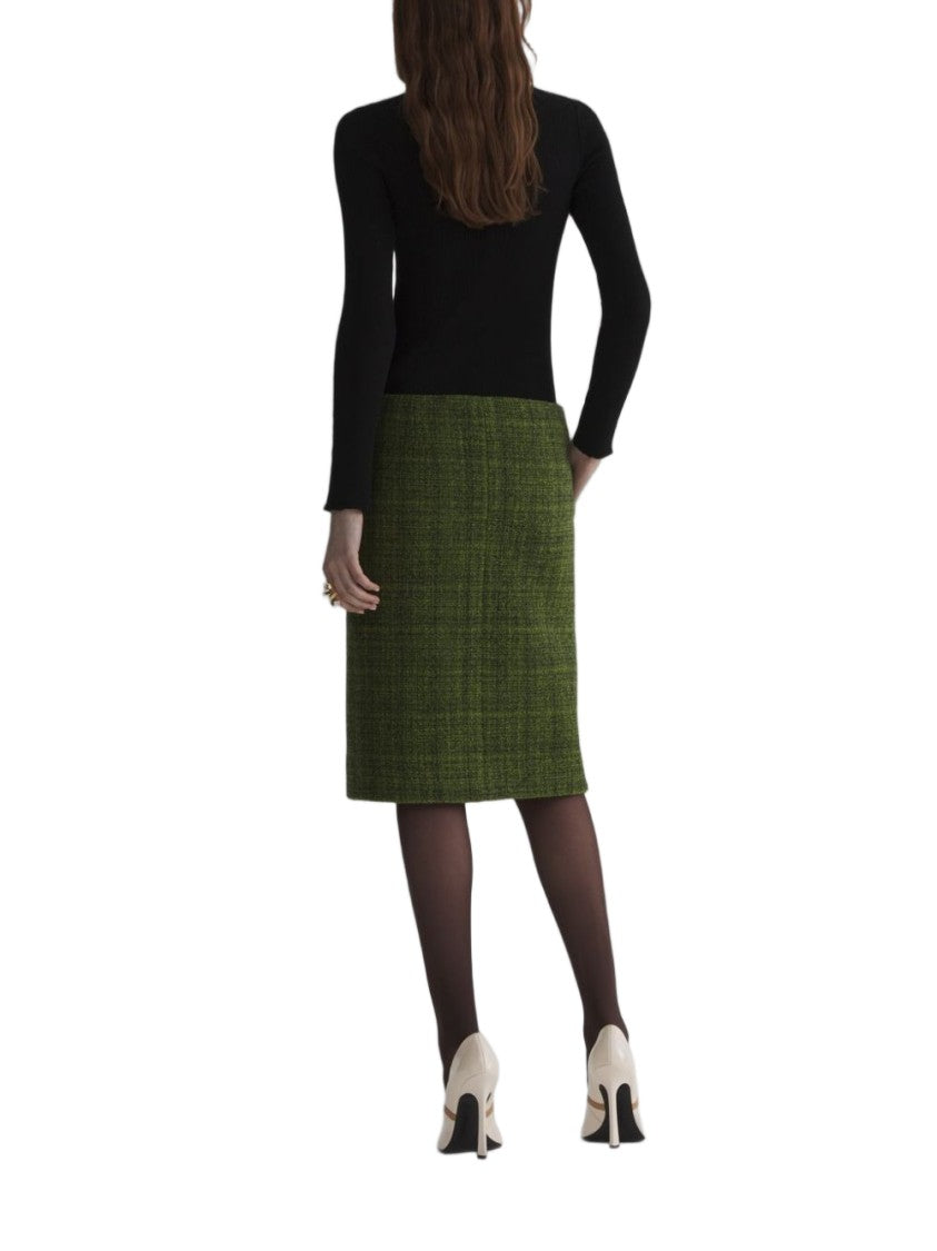 Mugler Tweed Front Slit Midi Skirt - Black
