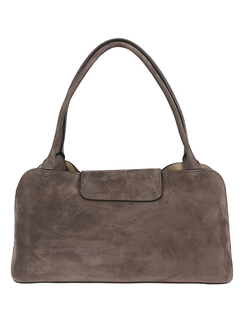Versace Suede Shoulder Bag With Gold Medusa Closure