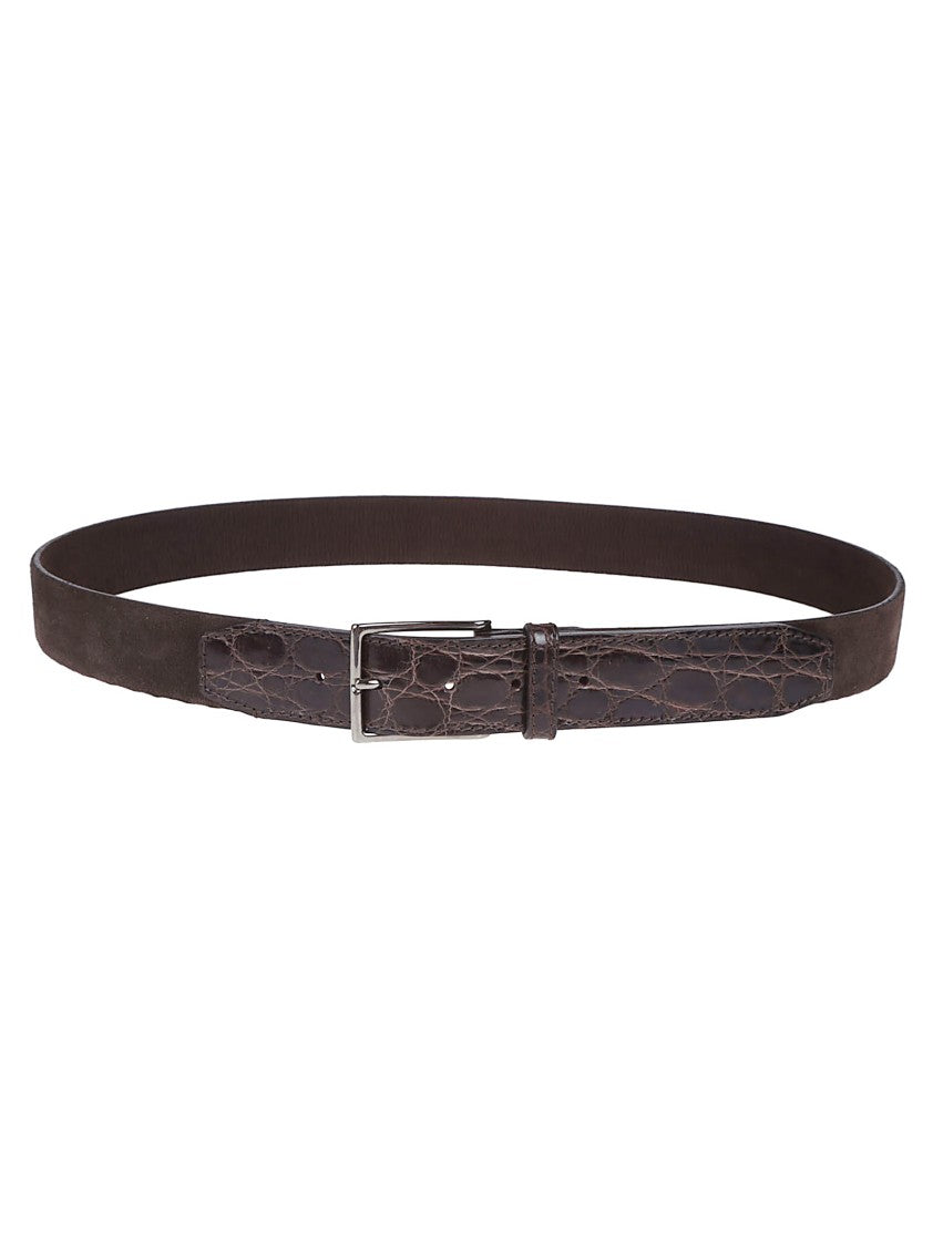 Orciani Brown Suede Crocodile Detail Belt