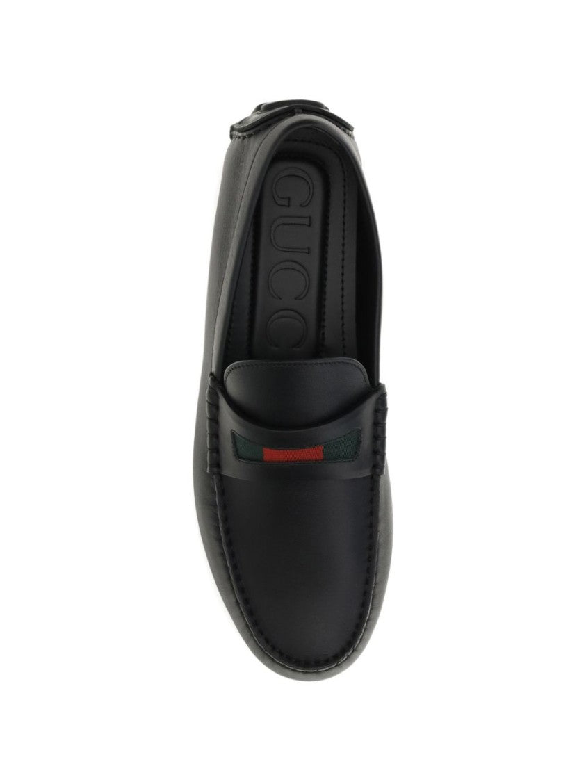 Gucci Black Leather Web Detail Loafers