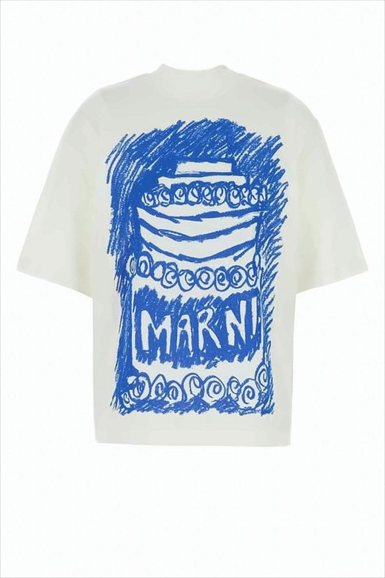 Marni Cropped Short-Sleeved Cotton T-Shirt With Artistic Back Print