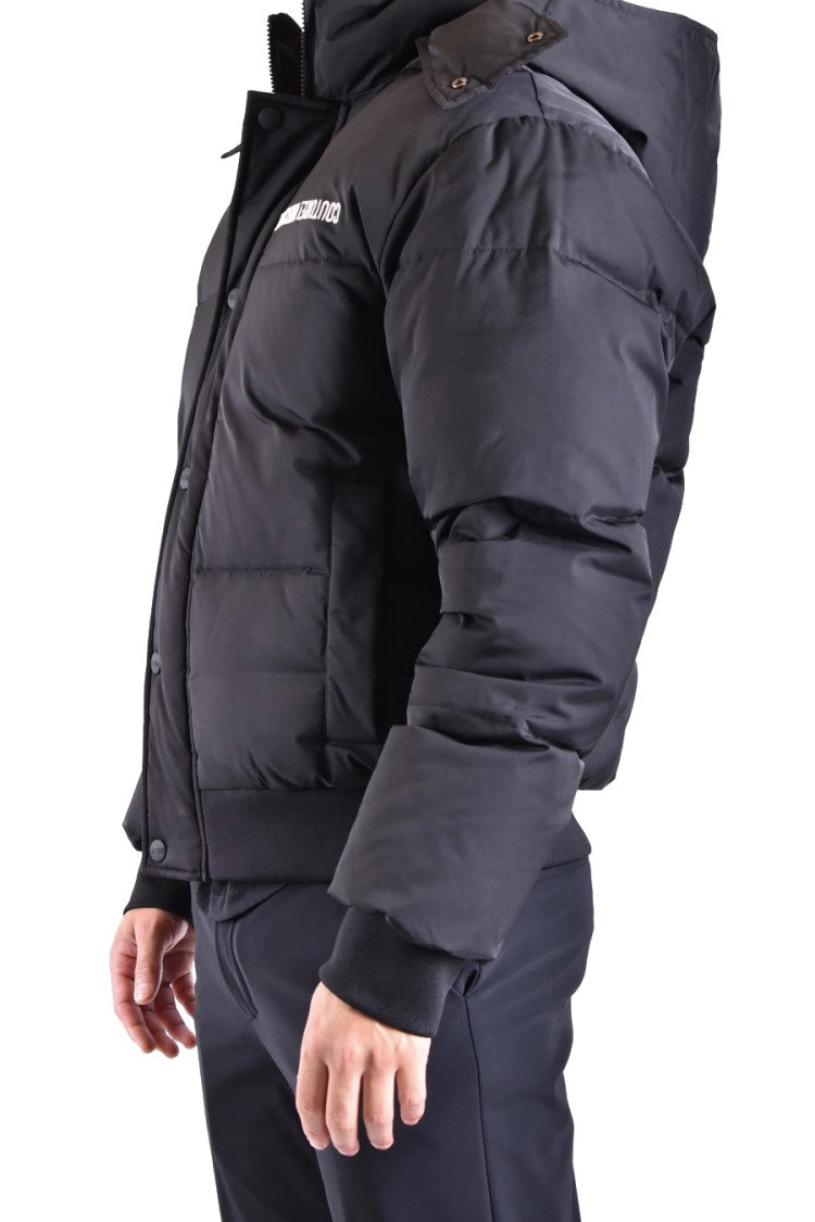 Moschino Puffy Black Jacket With Hood And Iconic Logo Detail