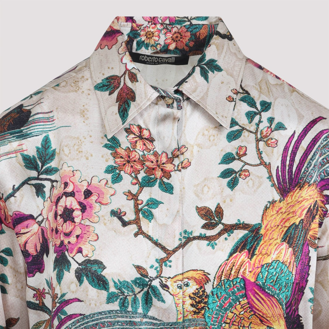 Roberto Cavalli Beige Silk Shirt With Multicolor Floral
